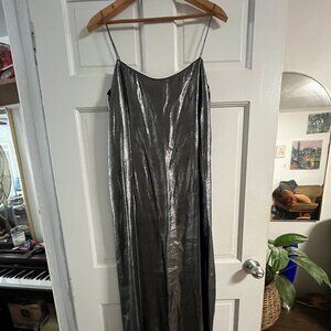 silver semi sheer long slip dress metalic statement
